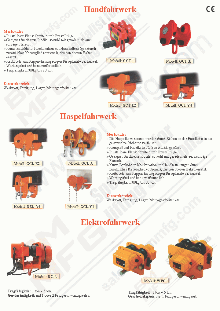 Handfahrwerk, Handfahrwerk, Elektrofahrwerk